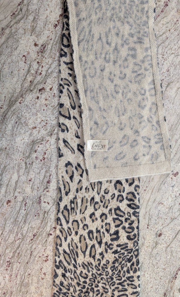 Women's Angora Blend Knit Leopard Print Scarf Black & Tan Soft 8" X 47" Curtsy — image 7 of 8